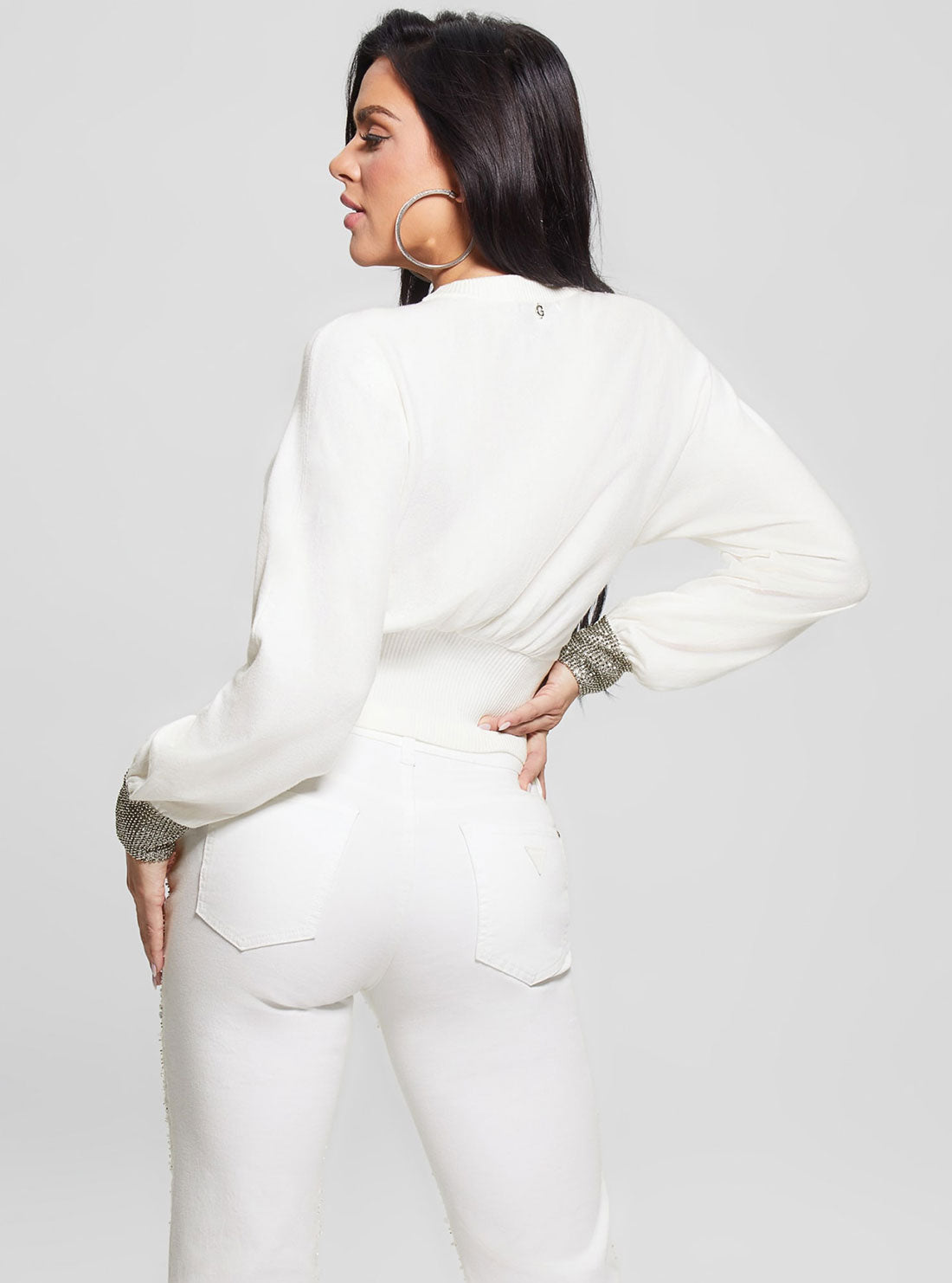 Dove White Bling Cuff Posa Knit Top