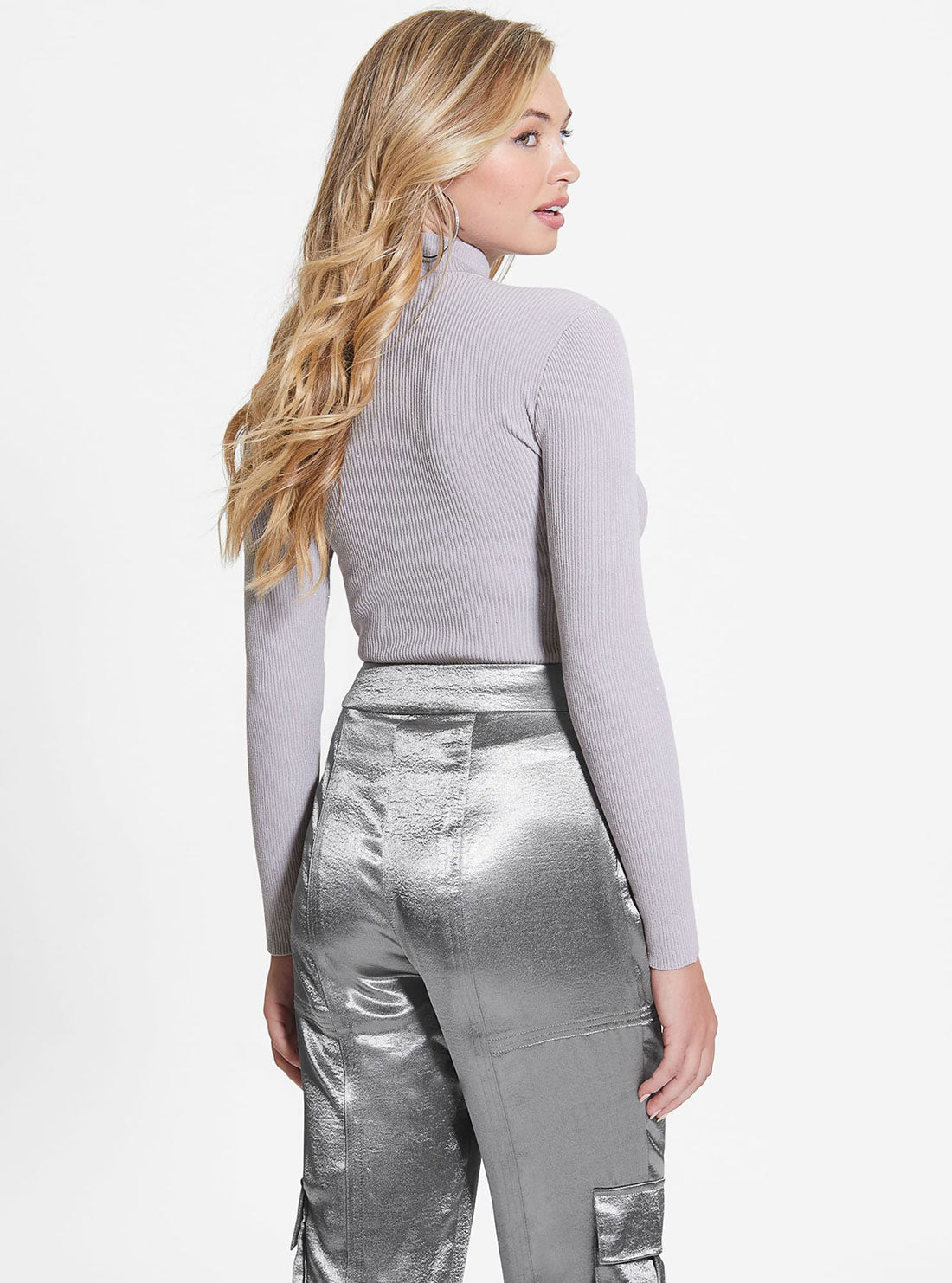 Gunmetal Multi Sequin Rib Knit Top