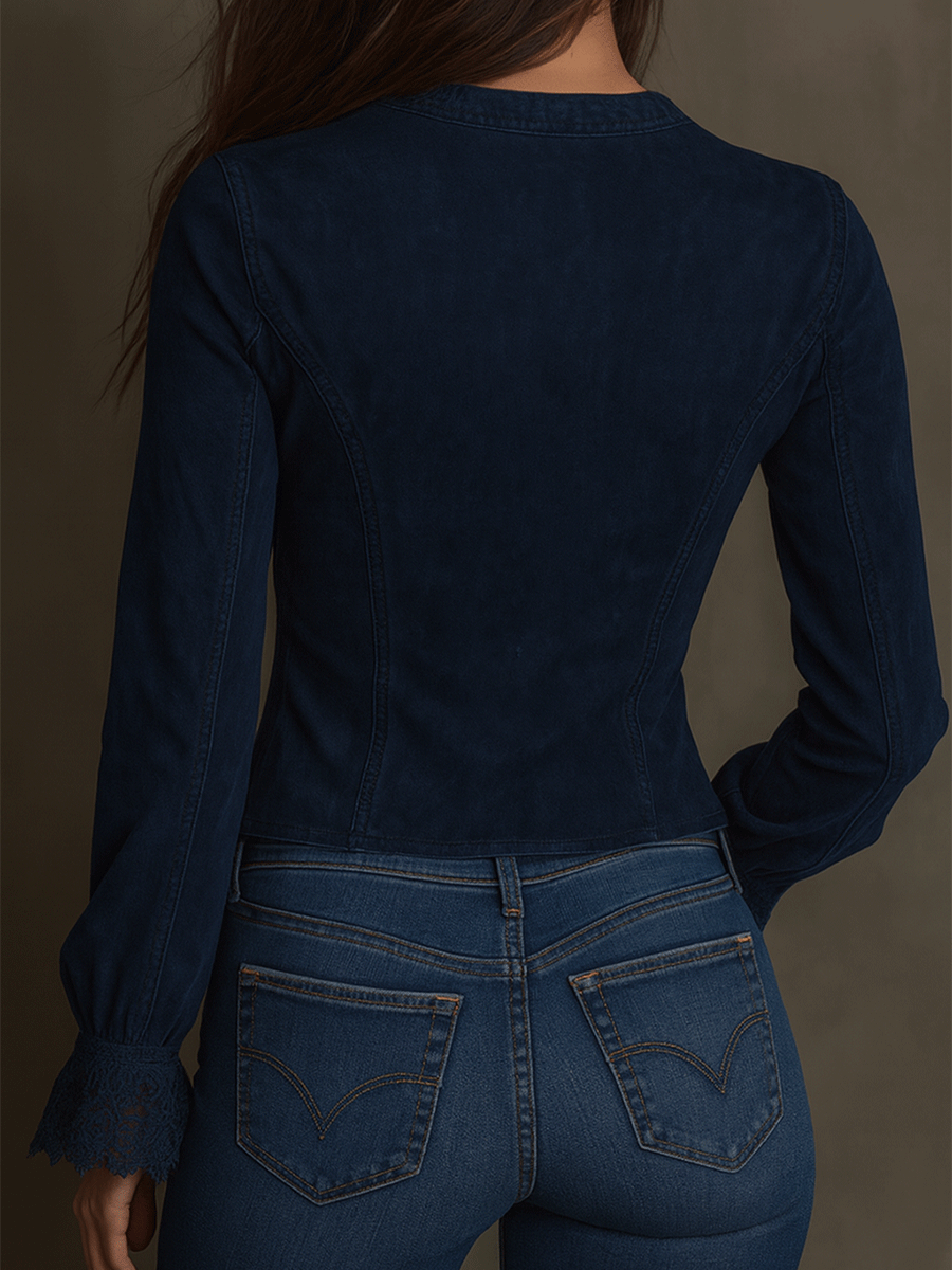 Bohemian Midnight Indigo Lace Zip-Up Shirt