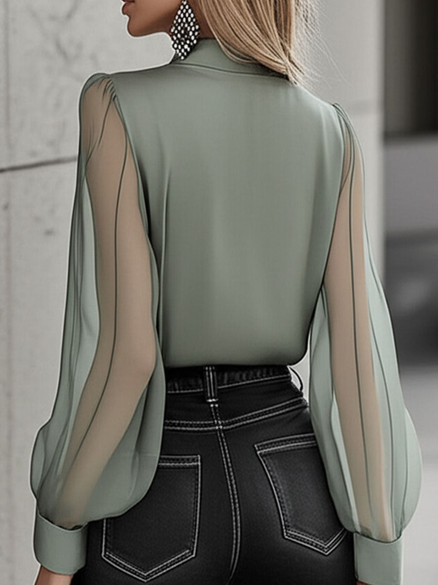 (sale)Chic Timeless Sheer Sleeve Button-Up Shirt