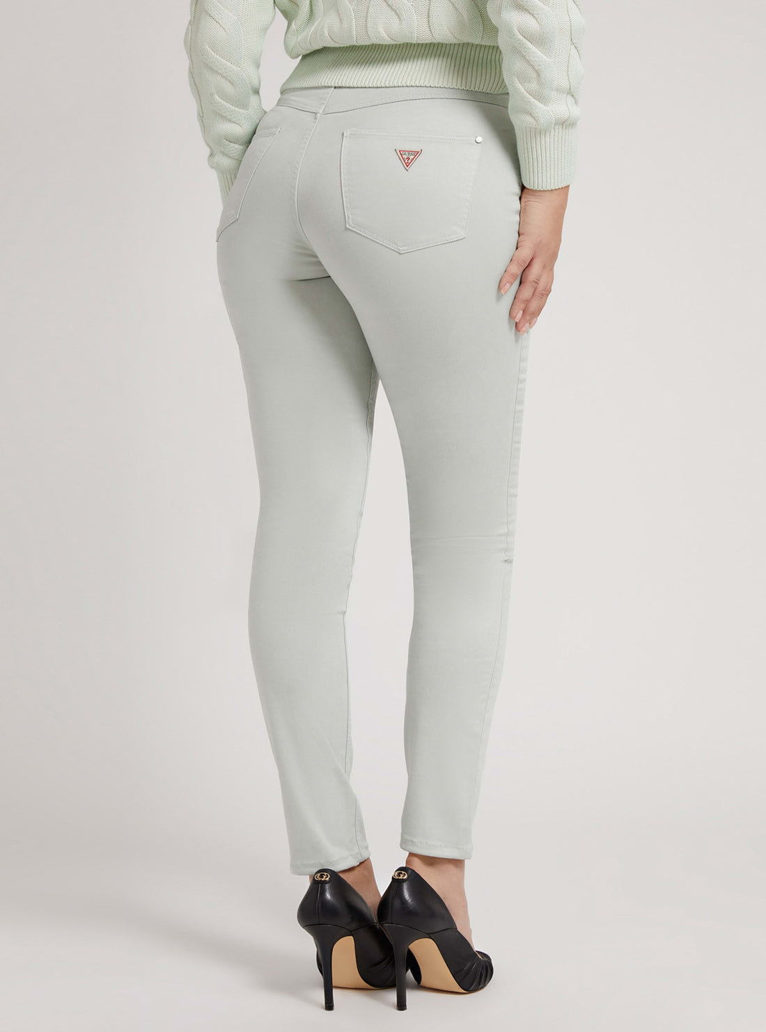 High-Rise 1981 Satin Skinny Denim Jeans In Light Khaki