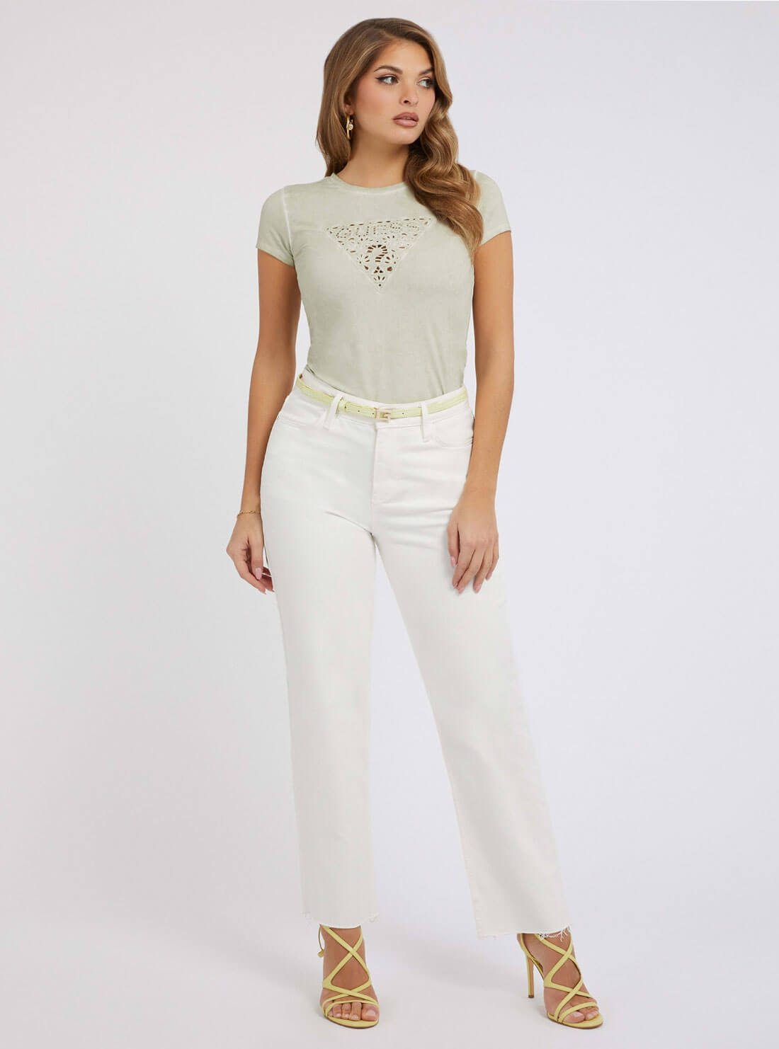 Light Green Embroidered Floral Logo T-Shirt