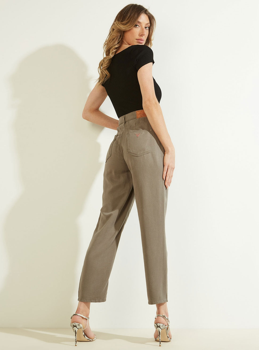 Eco High-Rise Straight Leg Denim Mom Jeans in Green Khaki