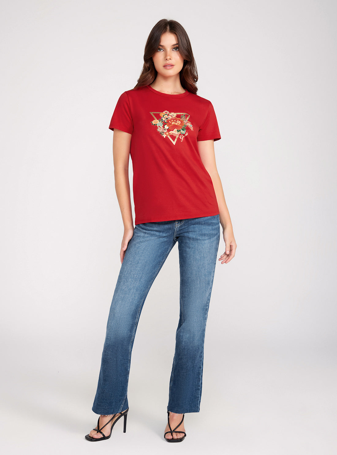 Red Short Sleeve Flower Logo Easy T-Shirt